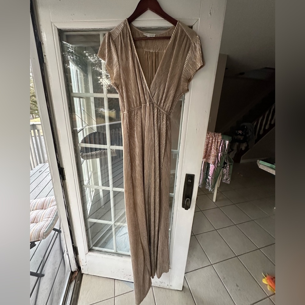 Baltic Born Athena Pleated Maxi Dress in Metallic Gold